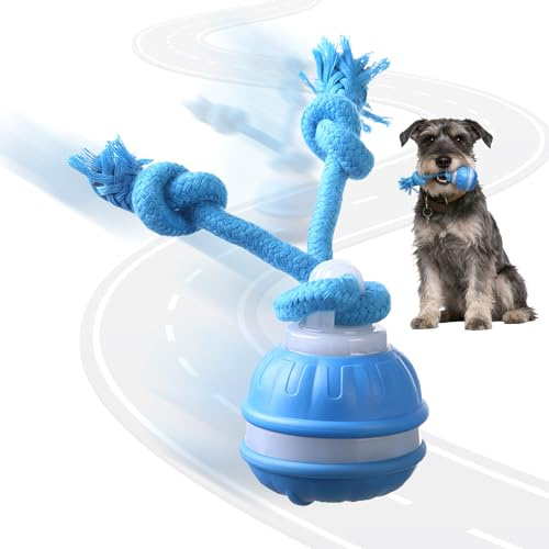 Supore Balle Chien Interactif, Jouets pour Chiens Interactive Rechargeable, Jouet pour Chien Intelligent avec Corde à Mâcher, Balle Chien Qui Bouge Toute Seule pour Chiens de Petite, Moyens (Bleu)