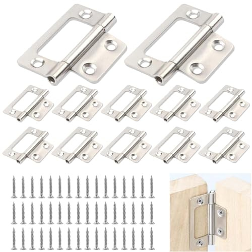 Flush Hinges, 12 PCS Heavy Duty Ball Bearing Door Hinges 2 inches Heavy Duty Flush Hinges Steel for Home Cabinet Doors Interior Door Hinge (Silver)
