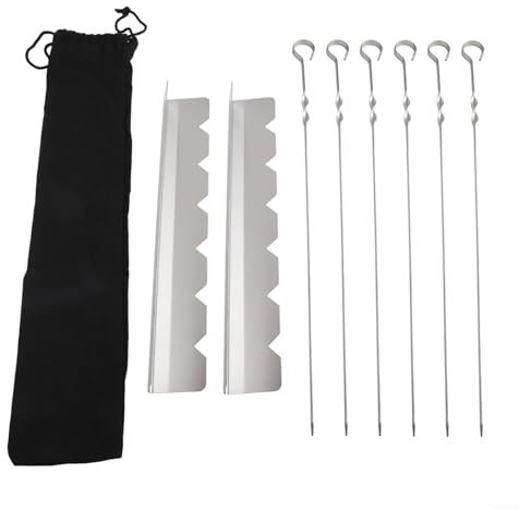 Lot de 6 brochettes de barbecue en acier inoxydable avec support et brosse à huile, brochettes réutilisables pour viande, légumes, fruits – SUS304, résistant à la rouille, écologique