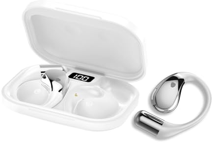 Conyat Cuffie Bluetooth 6.0 Open Ear, Microfono HD, 40 ore di autonomia, Display LED, IP7 impermeabili, Bianco