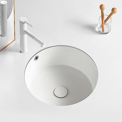 Lavabo de Salle de Bain évier de Cuisine à cuve Unique en céramique Ronde encastrée sous Plan avec Robinet extractible et mitigeur thermostatique Grande capacité idéal pour buanderies Bars garages hô