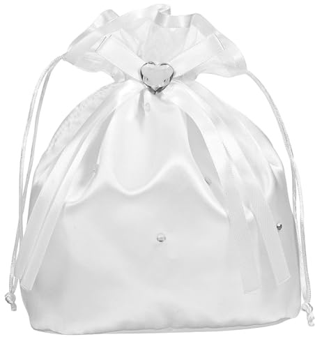 LIGIGWASH Pochette da Sposa in Raso Bianco Decorata con Fiori e Brillanti, Borsa Elegante per Damigella D'onore Adatta a Matrimoni e Cerimonie