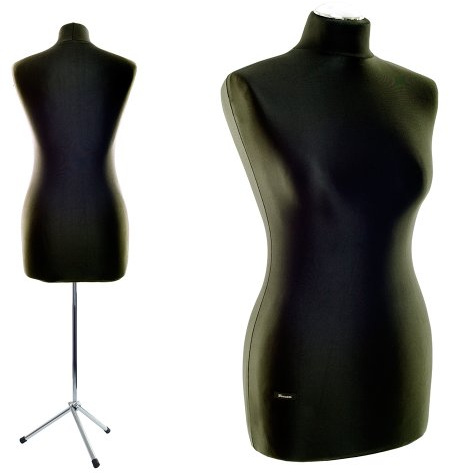 LUCCESI | Schneiderpuppe | zum Probierpreis! | Größen S - XL (Female ♀) | Torso S (34-36) | Wechselbezug schwarz | Metall- / Chrom-Dreibein | Damen - Schaufensterpuppe