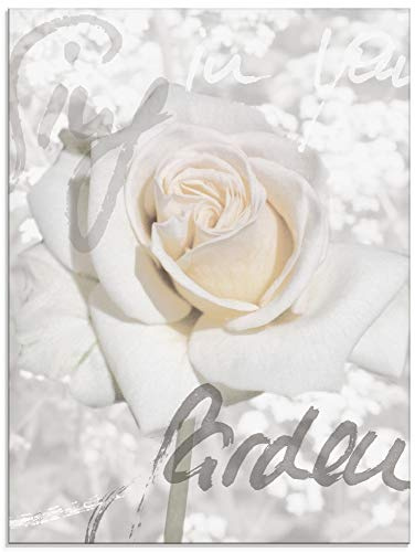 ARTland Wanddeko Glasbilder Wandbild Glas Bild einteilig 60x80 cm Hochformat Natur Blumen Blüten Rose Schriftzug Shabby Chic T5GH