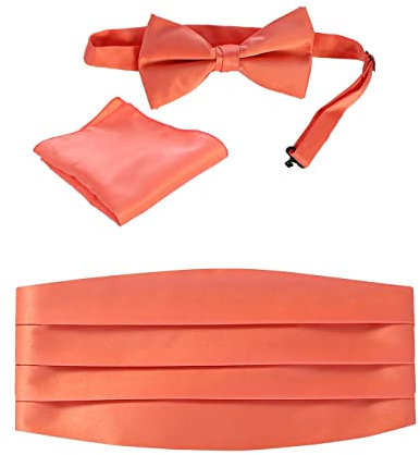 Gioberti Kummerbund-Set für Kinder/Jungen, verstellbar, Satin und Paisleymuster, mit formeller Fliege und Einstecktuch, Koralle, Einheitsgröße