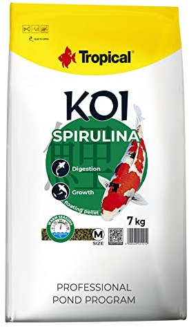 Tropical KOI SPIRULINA Pellet Size M 7kg - alimento para la alimentación Diaria de Medio Carpas koi Durante Estaciones cálidas del año, a temperaturas del Agua: de 15 a 30°C