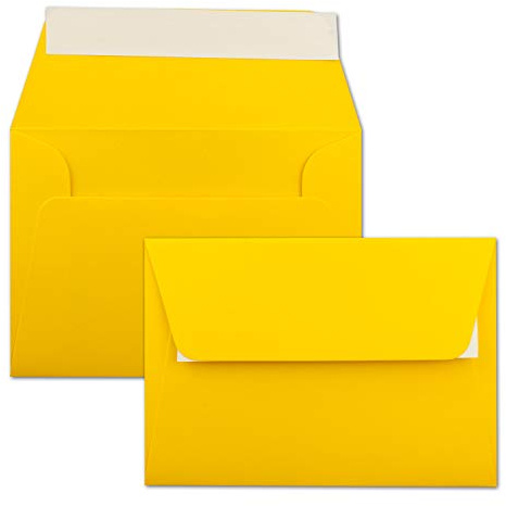 50x Briefumschläge Honig-Gelb DIN C6 Format 11,4 x 16,2 cm - Haftklebung - Kuverts ohne Fenster - Weihnachten, Grußkarten & Einladungen - Für A6 & A4 Papier