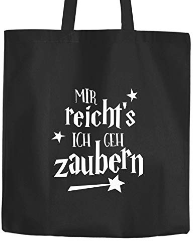 MoonWorks Jutebeutel Mir reichts ich geh zaubern Spruch Baumwolltasche Stoffbeutel Tragetasche schwarz 2 lange Henkel
