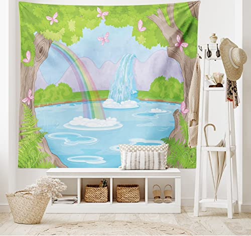 ABAKUHAUS Feminin Wandteppich und Tagesdecke, Regenbogen-Schmetterlinge aus Weiches Mikrofaser Stoff Waschbar ohne Verblassen Digitaldruck, 230 x 140 cm, Grün Blau