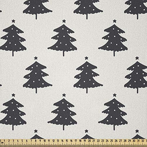 ABAKUHAUS Weihnachten Stoff als Meterware, Fir Tree Silhouette, Microfaser Multi Zweck Dekostoff für Kunsthandwerke, 3M (230x300cm),Koksgraue und Elfenbein