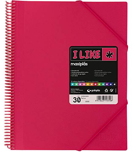 Grafoplas Maxiplas I Like - Mappar med spiral fodral, 30 Överdrag, Fuchsia