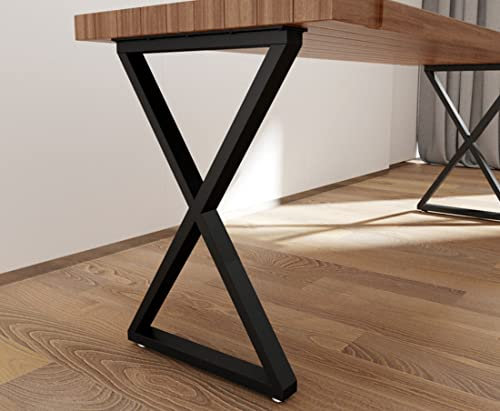 Metallbeine für Tisch, X-Form, 71,1 cm hoch, industrielle schwarze Tischbeine, robuste Metall-Schreibtischbeine, 2er-Set (ohne Bretter)