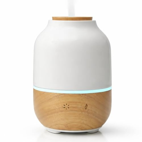 Zen'arôme Diffusor ätherische Öl Purisia, Ultraschalldiffusor, kalte Aromatherapie, elektrischer Diffusor für Parfüm, anpassbare LED -Beleuchtung, Naturholz und Keramikmaterialien