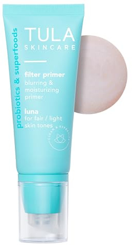 TULA Skin Care Face Filter Blurring and Moisturizing Primer - Luna, Evens the Appearance of Skin Tone & Redness, Hydrates & Improves Makeup Wear, 1fl oz