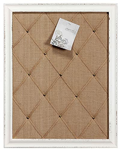 Antique White Linen Fabric Pin Board, 21×27 Message Board Wall Decor, Burlap Bulletin Board Picture Memo Board, Large Cork Boards for Walls with Frame, Vision Board for Farmhouse Home,Office Decor