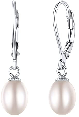 ChiicSilver Handpicked Freshwater Pearl Drop Earrings for Women 925 Sterling Silver Leverback Dangle Earring fits Sensitive Ears