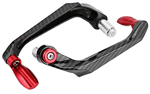 Tiiyee Protecteur de Guidon Moto, 7/8 Pouces Universel en Alliage d'aluminium Protecteur Frein Embrayage Fibre Carbone d'embrayage leviers protège Le Motos pour Scooters Montagne électriques Rouge
