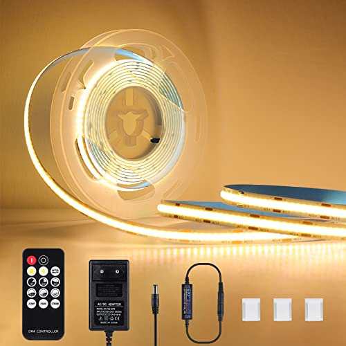 KWODE LED Strip Warmweiss 3m, 12V 3000k Dimmbar COB LED Streifen, Flexibel Lichtleiste mit Netzteil und Controller für Wohnzimmer Schlafzimmer Küche DIY Dekoration