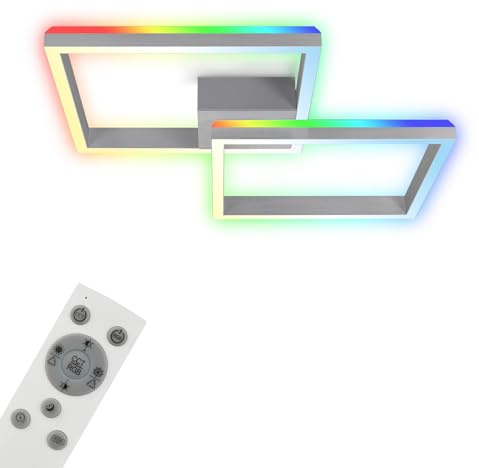 BRILONER Leuchten - Deckenlampe RGB, Backlight Deckenleuchte LED, Dimmbar, Farbtemperatur einstellbar, LED Frame RGB, Fernbedienung, Aluminiumfarbig, 3753-019