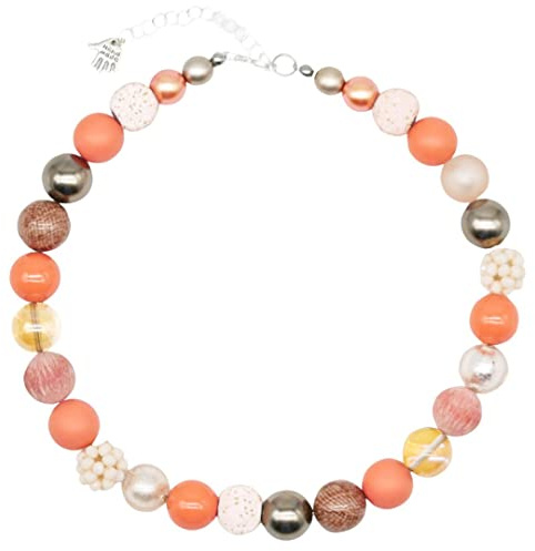 Feliss Handmade: Kedjor av pärlor, halsband damer. Statement kedja 45 cm lång i bohostil. Choker-halsband, estetiskt halsbandssmycke. Pärlhalsband för kvinnor i orange med keramiska pärlor, Glas,