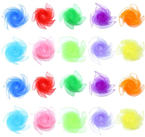 Dimoxii 20 Stücke Bunte Chiffontücher Kinder Spieltücher Kindergarten Jongliertücher Square Zaubertücher 60x60cm Tanztücher Seidentücher für Kindershow