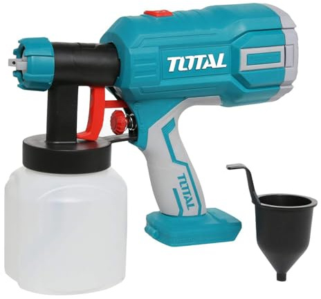 TOTAL - Pistola a Spruzzo a Batteria 20V | Verniciatore per Muri, Legno, Metallo | Regolazione Flusso e Spruzzo | Capacità 800 ml, Multicolore