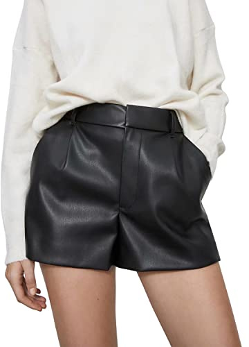 semen PU Leder Shorts Kurze Hose elegant Hohe Taille Kunstlederhose Casual Lederhose mit Elastischer Bund