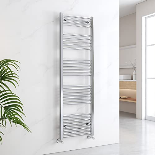 EMKE Towel Rail Radiator Chrome, Heated Towel Rail for Bathrooms 1600 x 500mm, Modern Straight Radiator Versatile Wall/Floor Mounted Bathroom Radiators