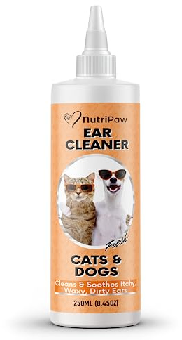 NutriPaw Ear Cleaner For Cats & Dogs (250ml) - Soothe Itchy, Gunky, Waxy & Smelly Ears - Stop Head Shaking, Ear Scratching & Rubbing - Support Ear Health - For Daily Use - Great for all pets