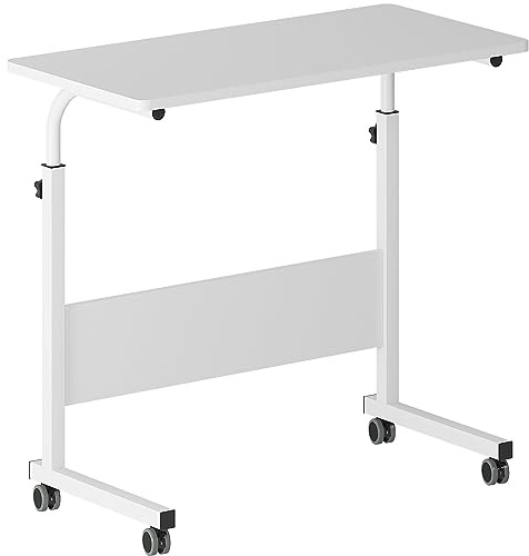 DlandHome Rollschreibtisch, Verstellbarer Stehpult, mobiler Beistelltisch, 80 cm mit Rollen, Verstellbarer C-Tisch, beweglicher tragbarer Laptop-Computer-Ständer für Bett, Sofa, Weiß