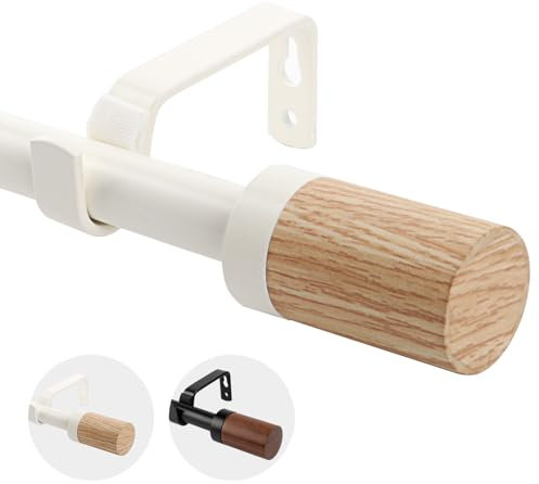 Eson Casa Gardinenstange ausziehbar 210-310 cm, Dia 16/19 mm, Verstellbare Gardinenstange aus Metall mit Holzmaserung Endstücke für Ösenvorhänge, Elegante Moderne Dekostange, weiß