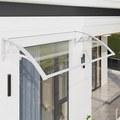 kefu01 Auvent de Porte et Fenêtres Incurvée,Auvent Marquise en Polycarbonate Transparent,Auvent de Patio Domestique en Alliage d'Aluminium,avec Support Blanc,pour Cour,Villa,Garage (60x180cm/24 x71)