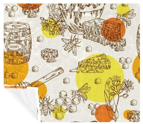 VAPOKF Bee Honey Jar and Honeycomb Soft Cozy Throw Blanket for Adult and Kids, Lightweight Microfiber Fleece Blanket for Couch Bed Sofa Travel, 59x51