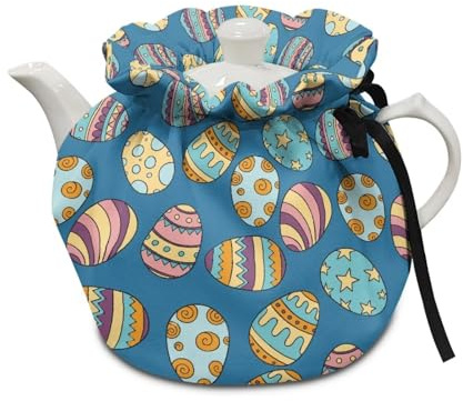 XYZCANDO Blue Tea Cozy, Vintage Decorative Dustproof Teapot Covers with Insulation Pad Keep Tea/Coffee Warm Happy Easter Day Kitchen Home Decor, Easter Egg Pattern