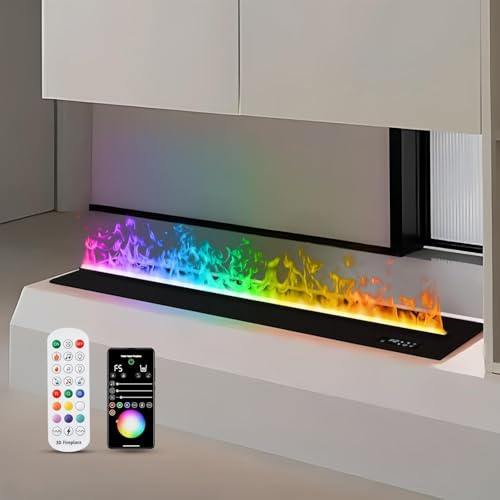 Wasserdampfkamin, 9-Farbiger 3D-Flammeneffekt, [150cm Keine Heizung] | TUYA App Control, Fernbedienung, Mehrfarbige Flamme, 3D Wasserdampfeffekt, Für Schlafzimmer, Heimdekor, Befeuchtung