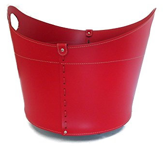 LIMAC Design CADIN MINI Holzkorb aus Leder, moderne Brennholztasche, Originale Kaminholztasche, Kaminholzkorb, mit gummierten Rädern, Hergestellt in Italien. (Rot)