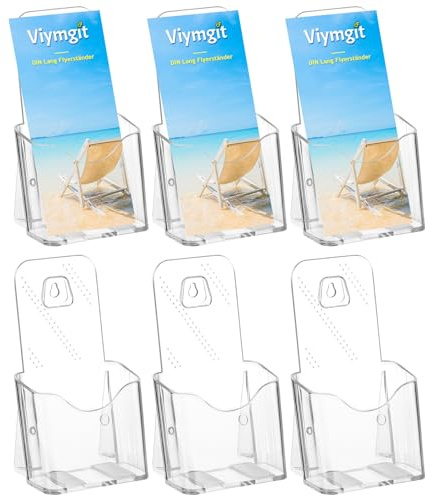 Viymgit Brochure Holder Stand, 6 Pack 4 inches Acrylic Pamphlet Display Stand Wall Mount/Countertop, Clear Plastic Trifold Rack Card Holder for Organizer Flyer, Leaflets, Document, Literature