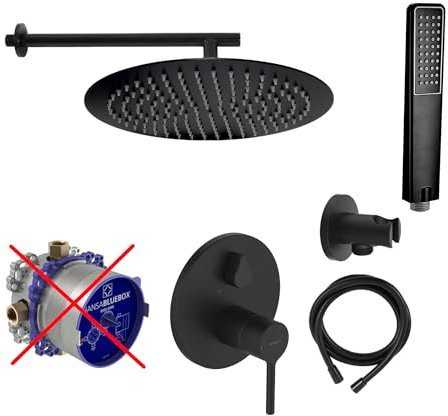 vanvilla Duschsystem mit Unterputz Duscharmatur von Hansa Vantis Einhebelmischer und vanvilla Regendusche mit Armatur, Duschkopf rund, Dusch-SET AS120-ob schwarz matt