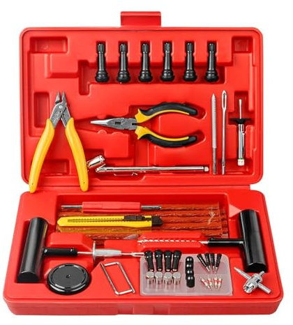 74 Reifenreparaturset, Tragbares Reifenreparaturwerkzeuge Reifen Flickset Auto Für Autos Geländewagen Motorräder Elektrofahrzeuge Fahrräder, 31x21x6cm