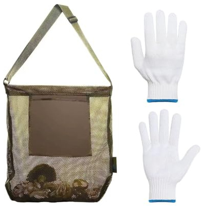 Borsa Per Raccolta Funghi Da 1 Pezzo Con 1 Paio Di Guanti In Cotone, Borsa Per Raccolta Frutta, Borsa A Rete Pieghevole Di Grande Capacità, Borsa A Tracolla Regolabile