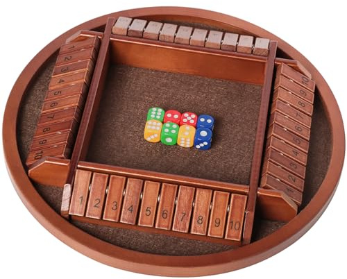 Shut The Box Dice Game,2-4 Player Family Wooden Board Table Math Games, 8 Dices Classics Tabletop Version Games for Classroom,Home,Party or Pub - Brown