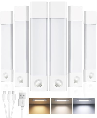 EZVALO 7.8 Rechargeable Motion Sensor Light Indoor, 6-Pack Under Cabinet Lighting, Wireless Closet Lights, 30 LED, Dimmable, 3 Color Temperatures, Step Lights for Kitchen, Pantry, Bedroom, Wardrobe
