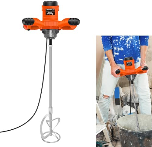 2600W Elektrischer Zementmischer Betonmischer, Elektrischer Mörtelrührer Handmischer mit Mischstab, 6-Geschwindigkeiten, zum Mischen von Zement, Farbe, Beton, Feed, Orange