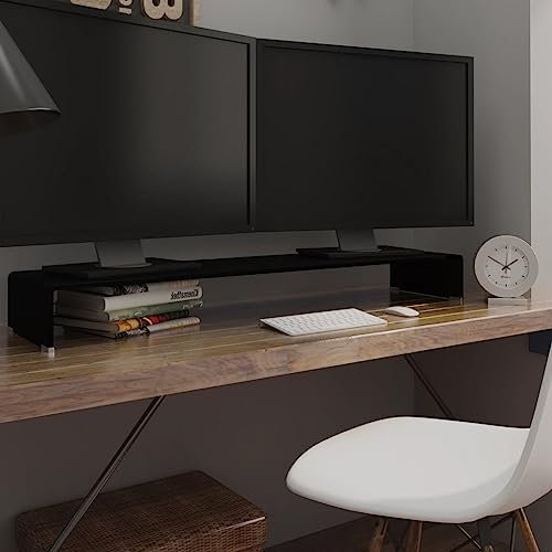 CINDERFUL TV-Tisch/Bildschirmerhöhung Glas Schwarz 120x30x13 cm,TVErhöhung aus Glas mit modernem Design für verbesserte Sicht und Komfort TV-Möbel, TV-Bänke