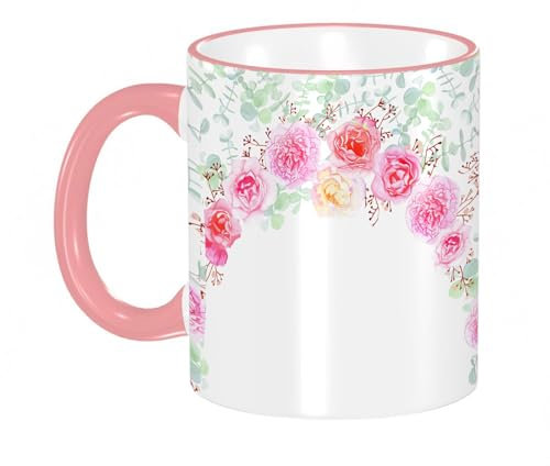 YOIUE Tazze Originali di caffè e Colazione Tazze - stampata Ceramica 11 once di tazze 330 ml Decora la tua tazza regalo,Decorazione Shabby Chic, ghirlanda floreale in rose da sposa romantiche a metà