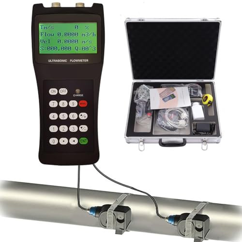 YHUEGH Portable Ultrasonic Flow Meter, Clamp-On Flowmeter with Data Logger(Record 2000 Rows of Data), Accuracy ±1%, -30~160°C, Water Flowmeter, Liquid Flow Meter, Standard Transducer DN15-DN100