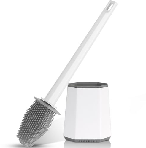 Braoses Toilettenbürste mit Halter, schnell trocknendes Silikon-Hockerhalter-Set mit Wandhalterung für Badezimmer-Gäste-WC (Weiß)