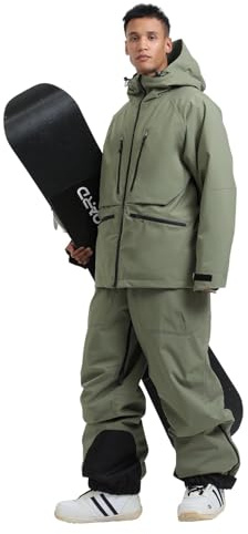 GSOU SNOW Mens Ski Jacket and Pants Set Ski Suit Snowboard Bibs Snowsuit Snow Coats Waterproof Hooded