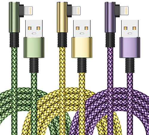 Cavo iPhone [1 Metri 3Pezzi] Filo Caricatore iPhone Carica Rapida Cavo Lightning USB Angolo Retto Certificato MFi Lungo Nylon Cavetto Caricabatterie per iPhone 14 13 12 11 Pro Max XS XR X 8 7 6 iPad