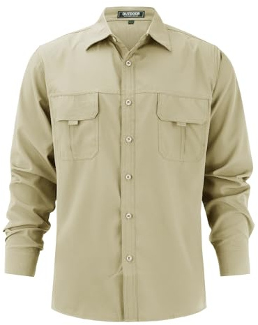 Chemise à manches longues Printemps Été et Automne Homme Séchage Rapide Sensation de Glace Chemise d'extérieur Mince Hommes Grande Taille Décontractée Chemises Hommes Pas Chers, kaki, XXL